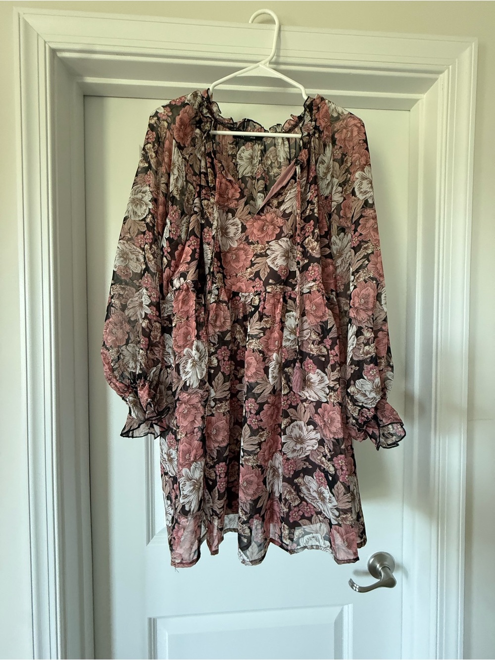 Aakaa Pink and Black Floral Sheer Mini Dress